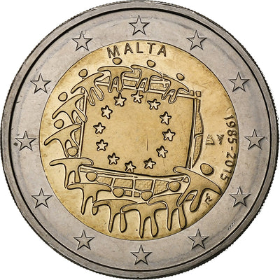 Malta, 
            
               2 Euro, 
            
               30 Years of European Union Flag