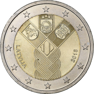 Lettonia, 
            
               2 Euro, 
            
               100th Anniversary of the Baltic States