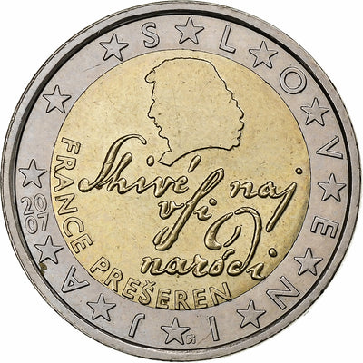 Slovenia, 
            
               2 Euro, 
            
               The poet France Prešeren