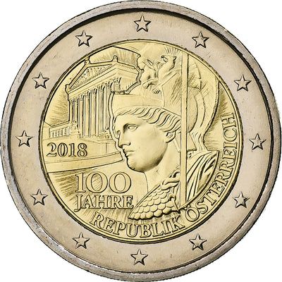 Austria, 
            
               2 Euro, 
            
               100th Anniversary - Republic of Austria