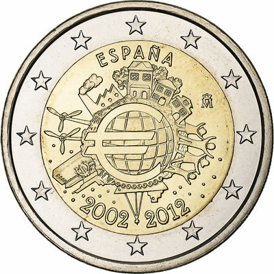 Spagna, 
            
               2 Euro, 
            
               10 Years of Euros Cash